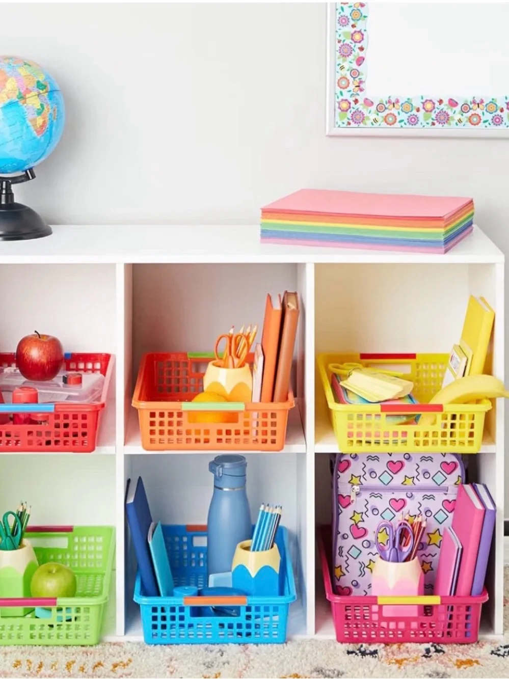 Bright Creations Colorful Plastic Stackable Storage Baskets Set of Six